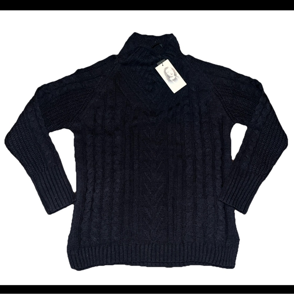 PHILOMENA PETTI NY Black W/ Open Shoulders Cable Knit Sweater Ribbed knit Trim